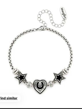 Wrangler Silver-Tone Bracelet with Black Star & Heart Accents